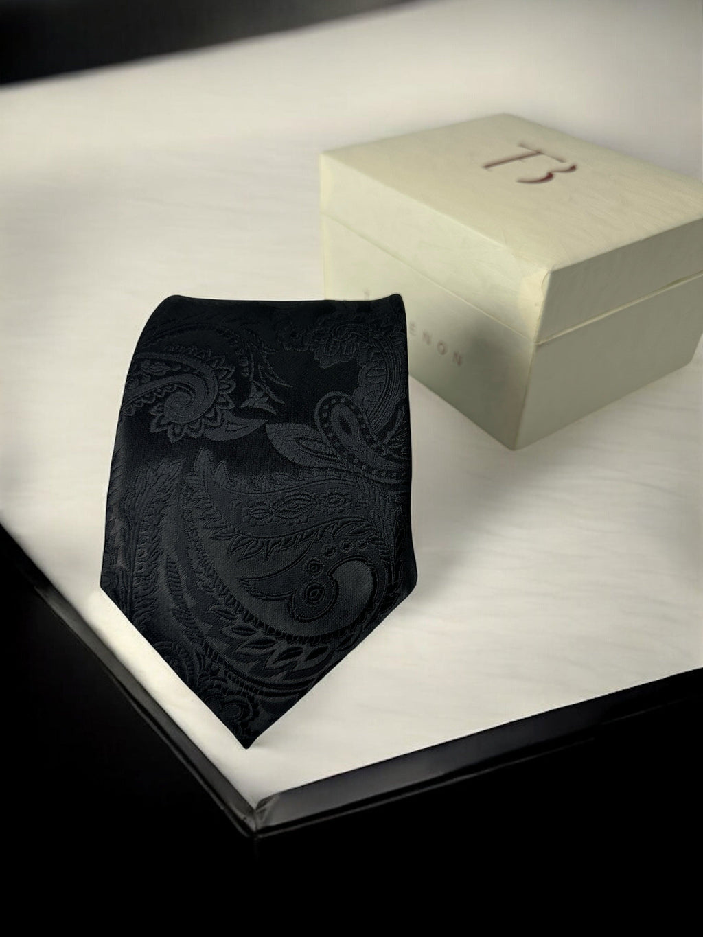TieBenon Black Paisley Tie with Pocket Square – Premium Microfiber