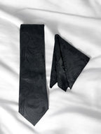 TieBenon Black Paisley Tie with Pocket Square – Premium Microfiber