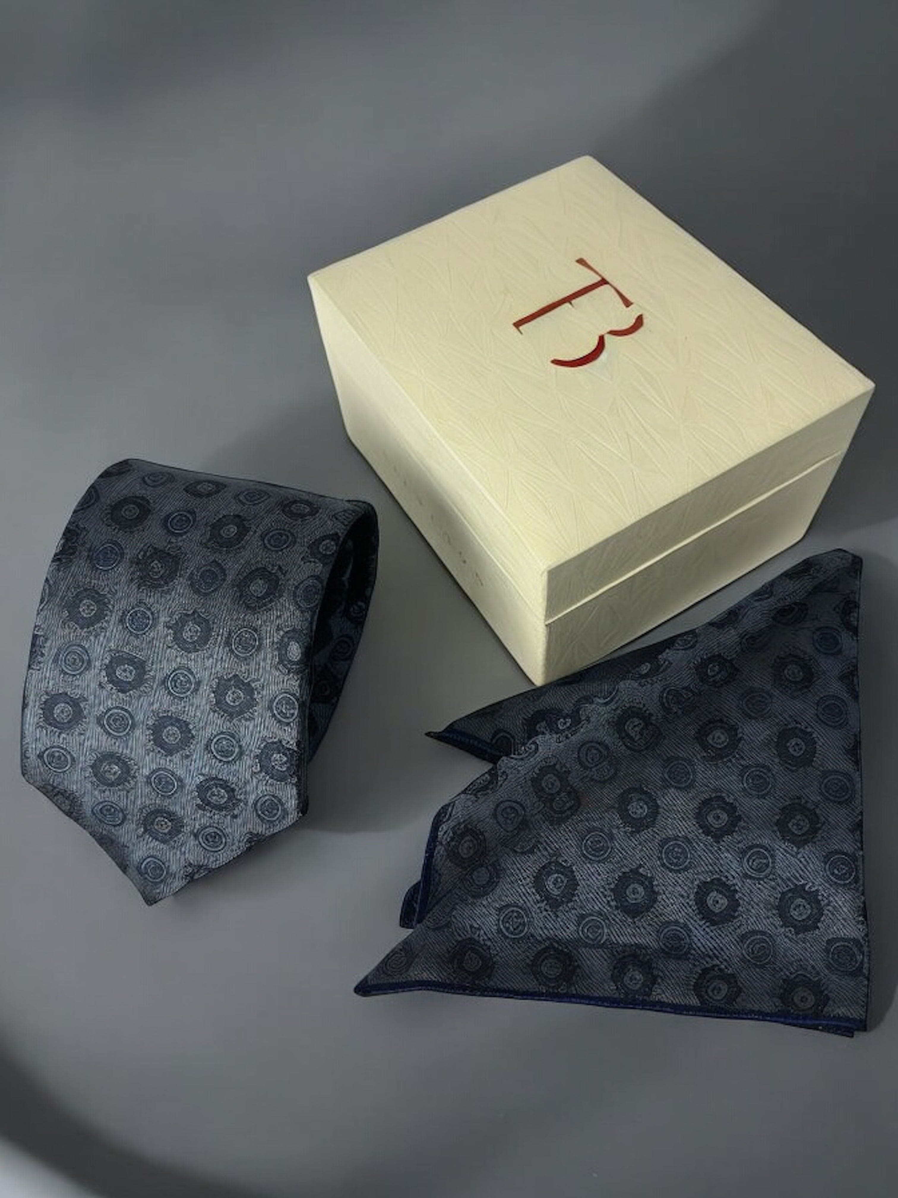 TieBenon Gray Tie with Pocket Square – Premium Microfiber