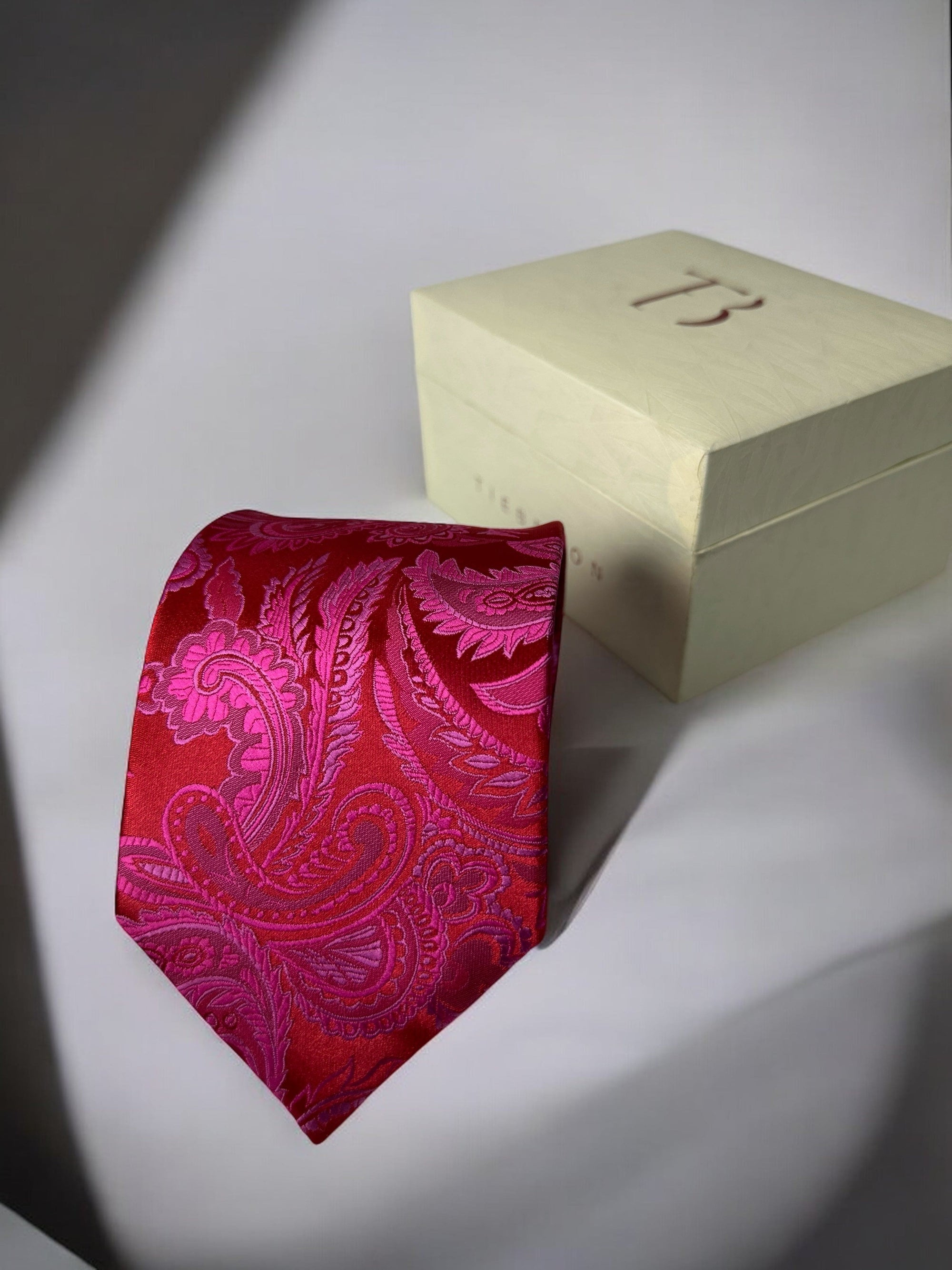 TieBenon Hot Pink Paisley Tie with Pocket Square – Premium Microfiber