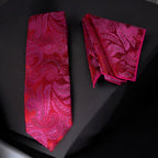 TieBenon Hot Pink Paisley Tie with Pocket Square – Premium Microfiber