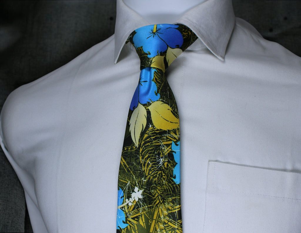 Tropical Vibe Artistic Floral Tie With Pocket Square