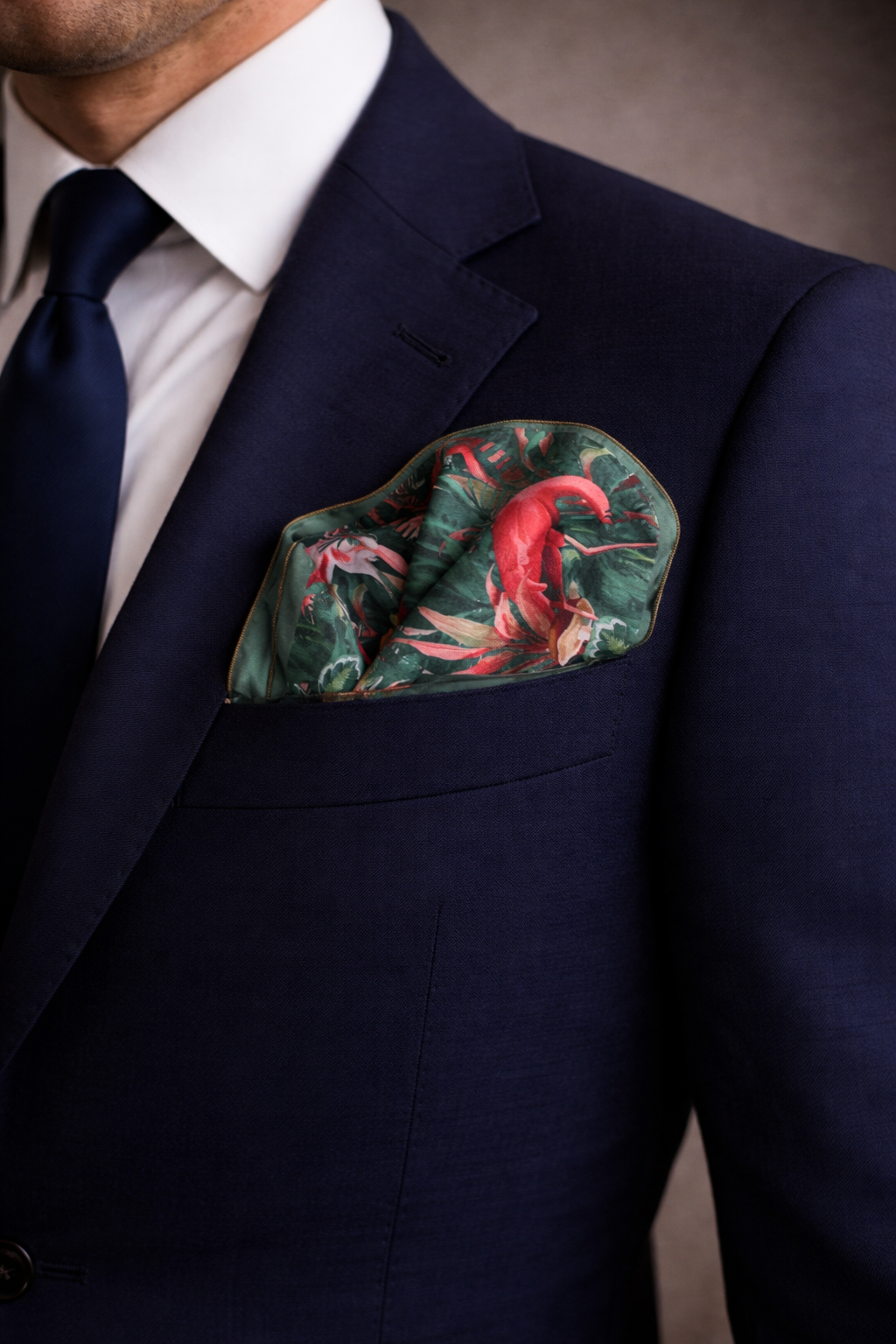 Viridian Green Bird Print Pocket Square