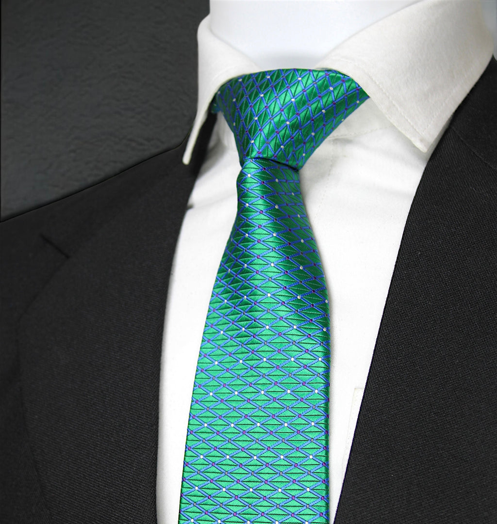 Turquoise Geometric Tie & Pocket Square