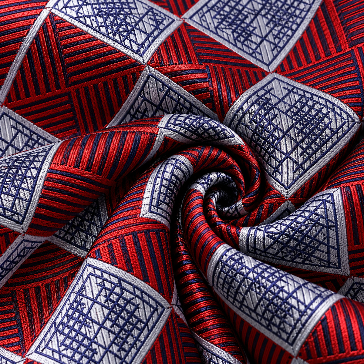 Red & Silver Geometric MicroSilk Tie and Pocket Square Set