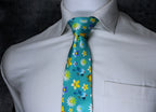 Vibrant Aqua Floral & Bird Pattern Tie