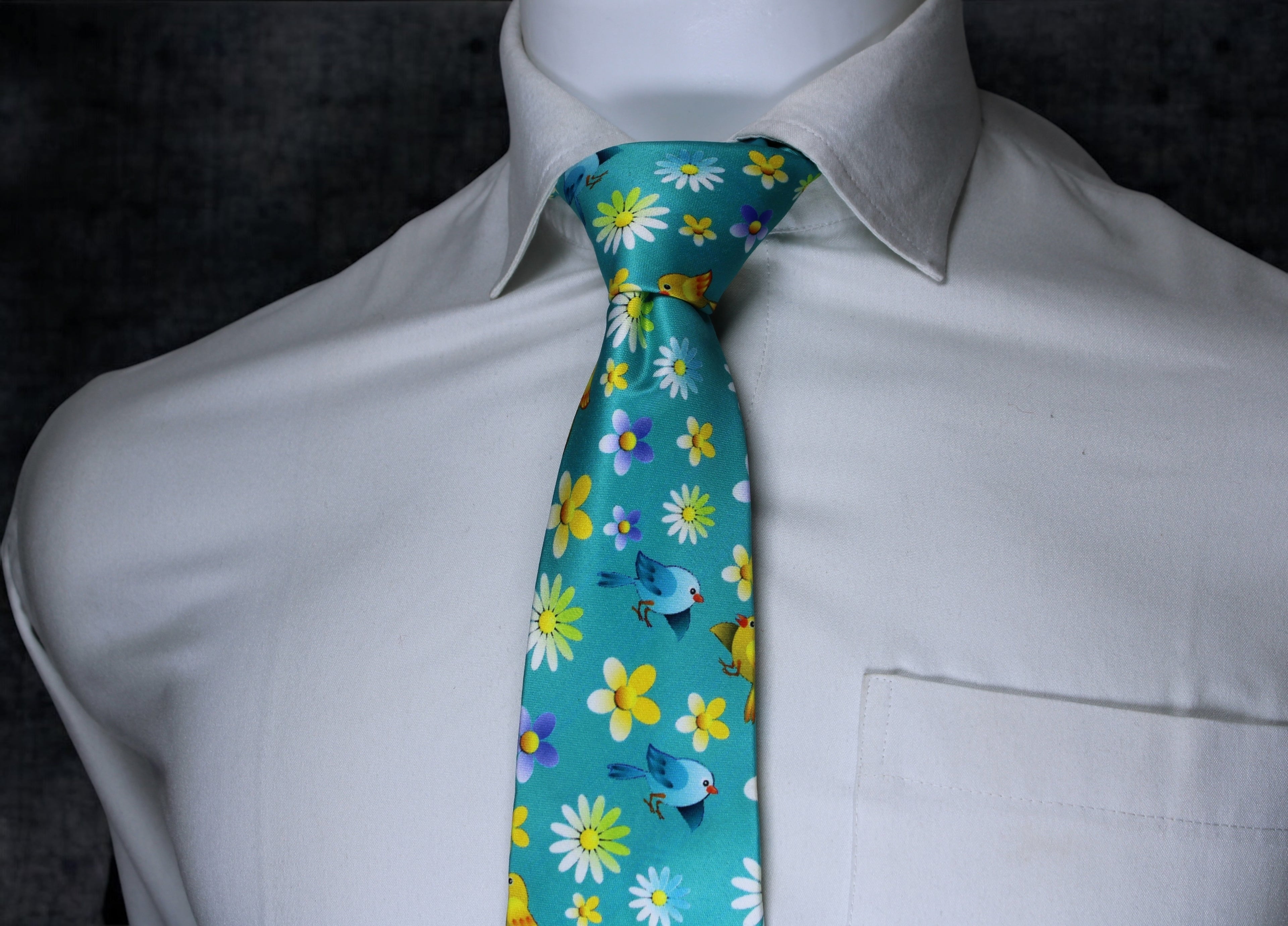 Vibrant Aqua Floral & Bird Pattern Tie