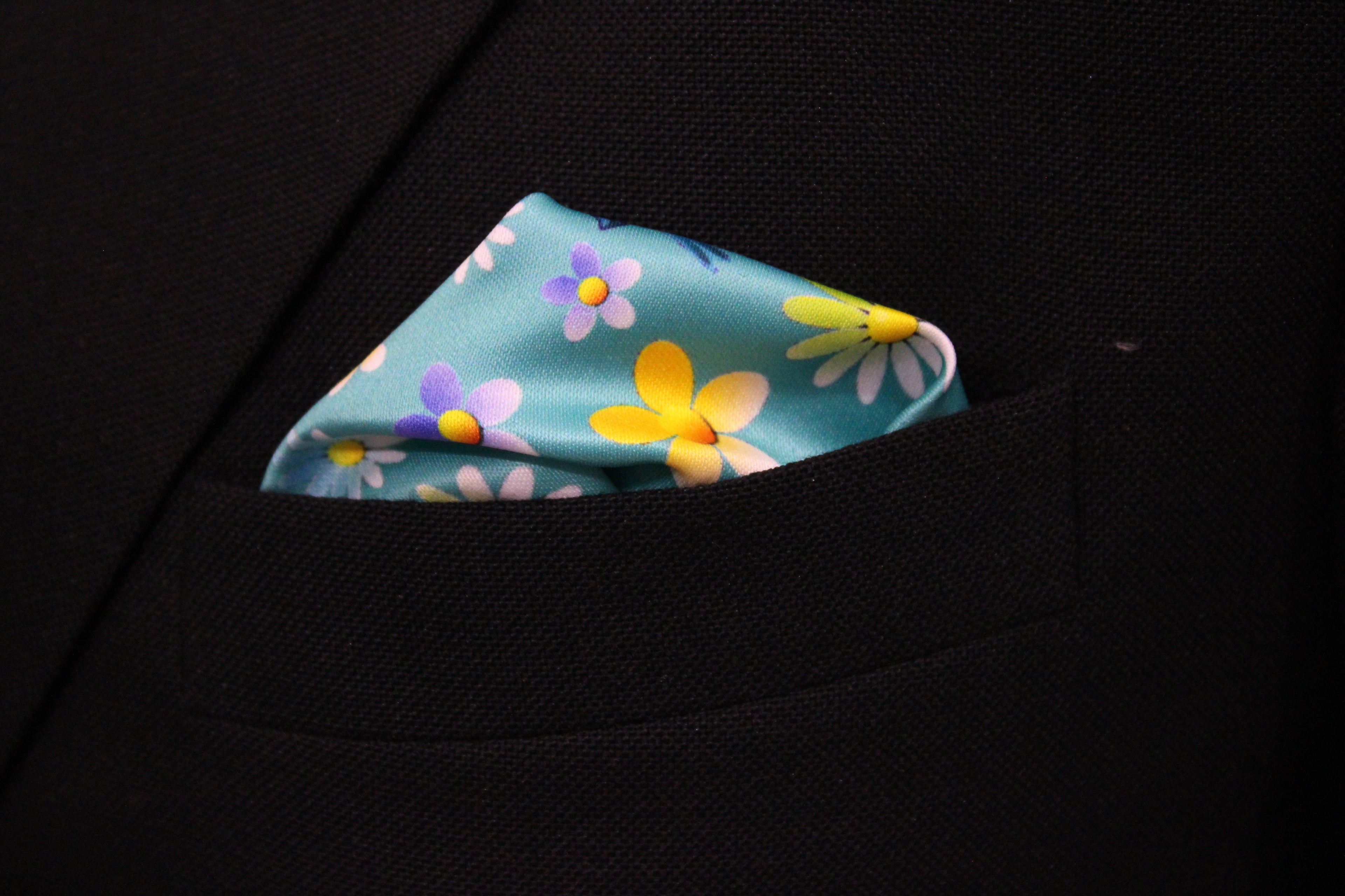 Vibrant Aqua Floral & Bird Pattern Tie