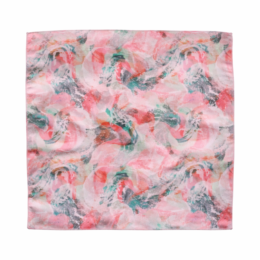 Pink Wavy Printed Scarf With Pocket Square