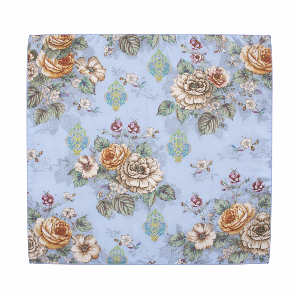 Blue Floral Printed Scarf With Pocket Square