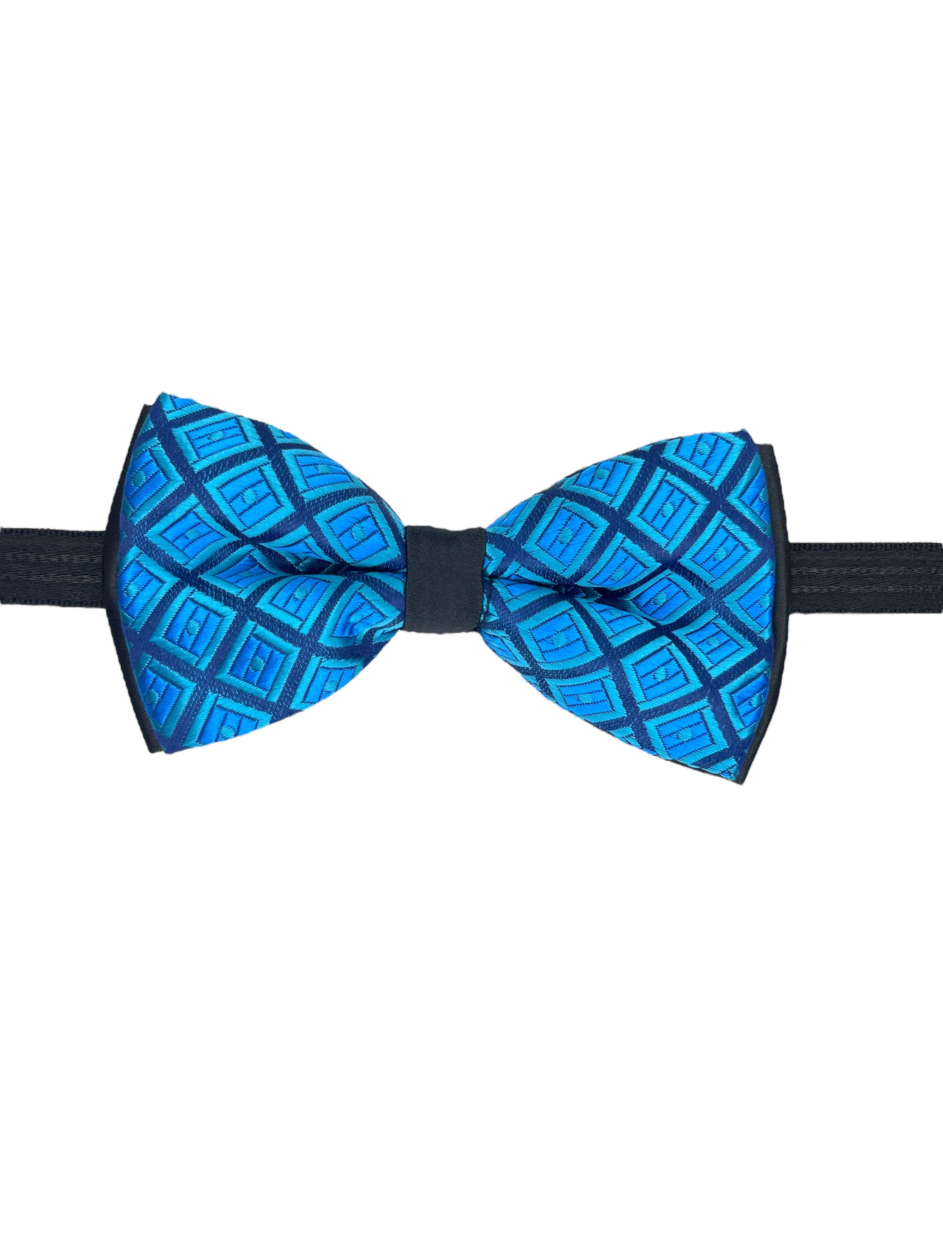 Peacock Blue Geometric Double Layered Bowtie