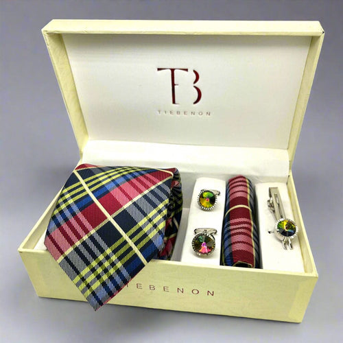Blue And Red Multicolor Plaid Tie