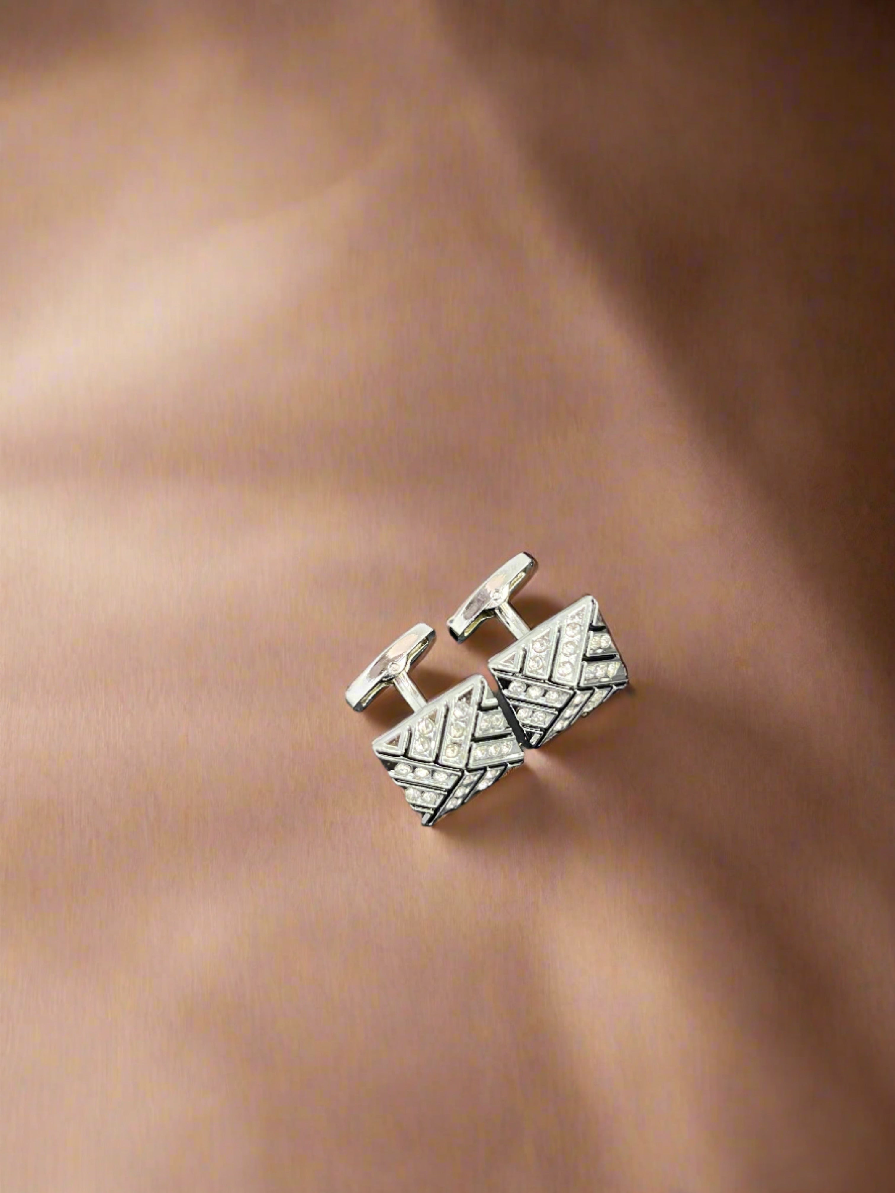 Stone Studded Black Enamel Cufflinks