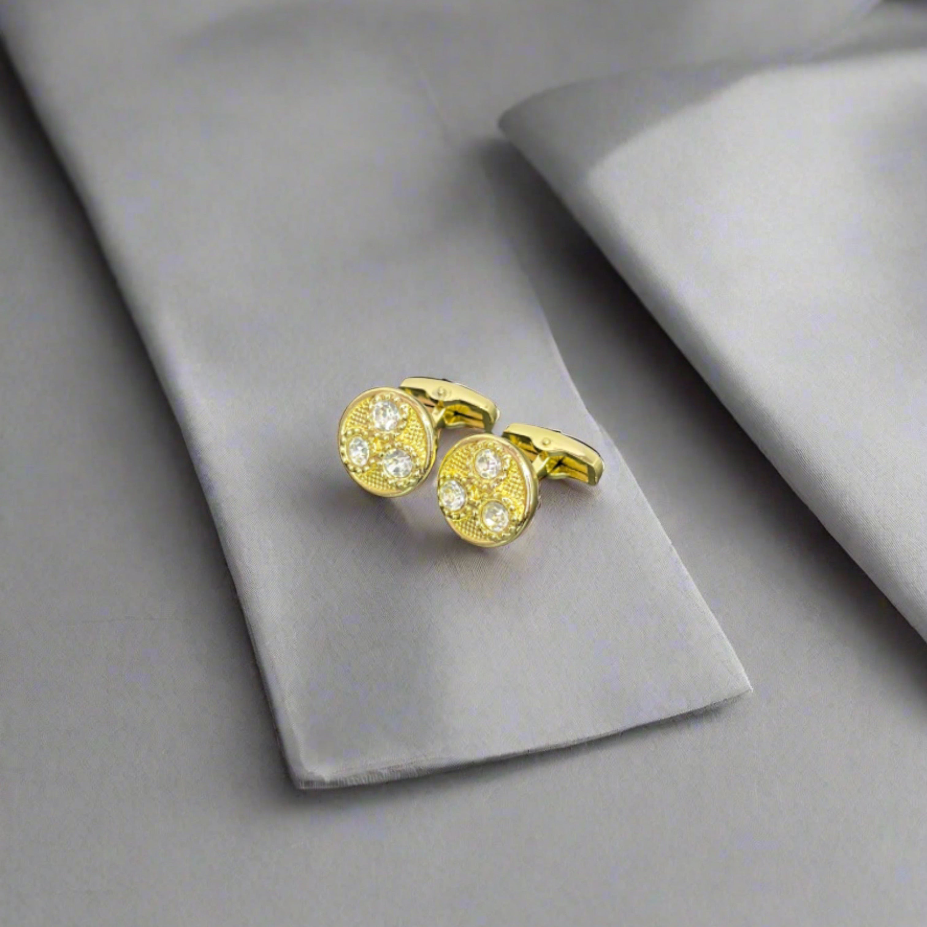 Trinity Zircon Studded Round Cufflinks