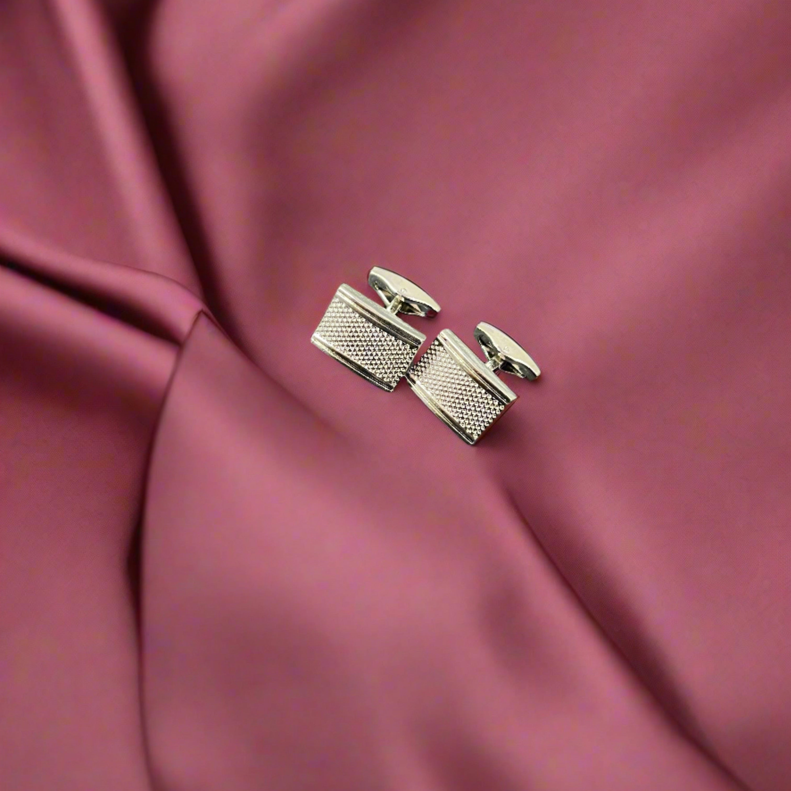 Silver Rectangular Embossed Dot Cufflinks