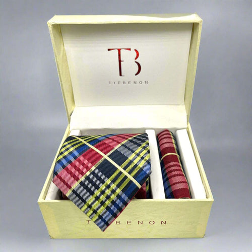 Blue And Red Multicolor Plaid Tie
