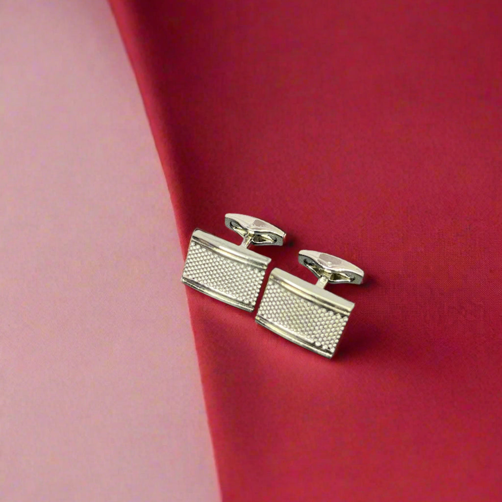 Silver Rectangular Embossed Dot Cufflinks