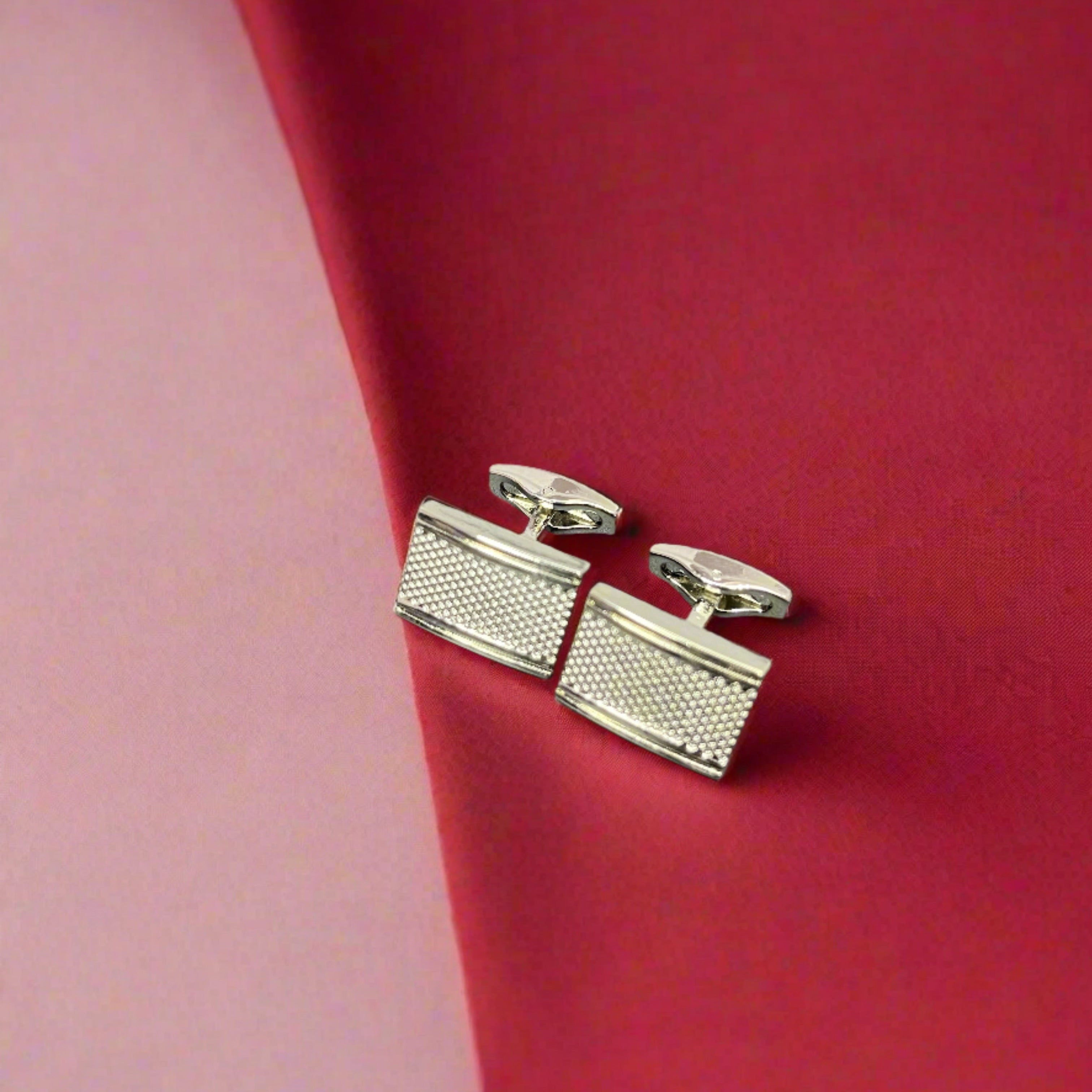 Silver Rectangular Embossed Dot Cufflinks