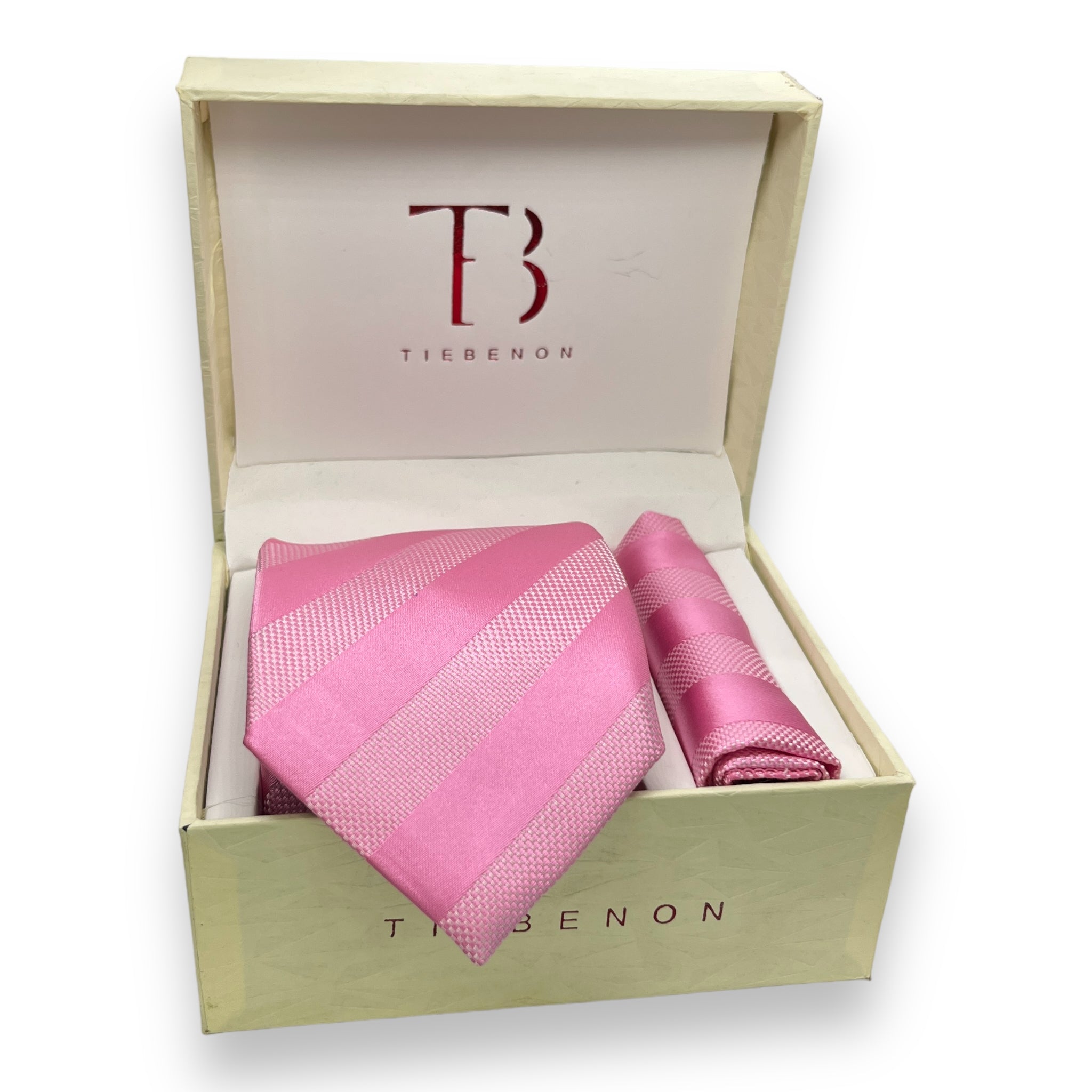 Pink Self Stripe Tie Combo