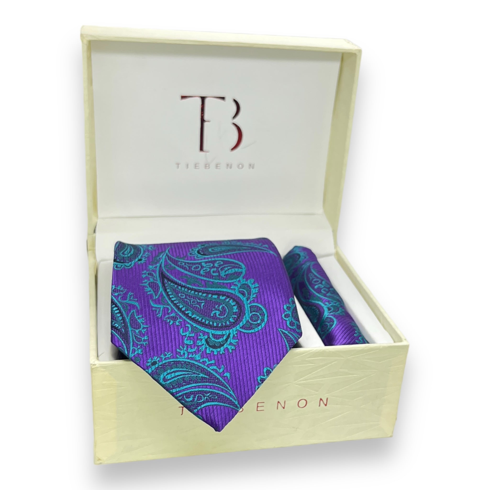 Teal And Purple Paisley Tie Combo