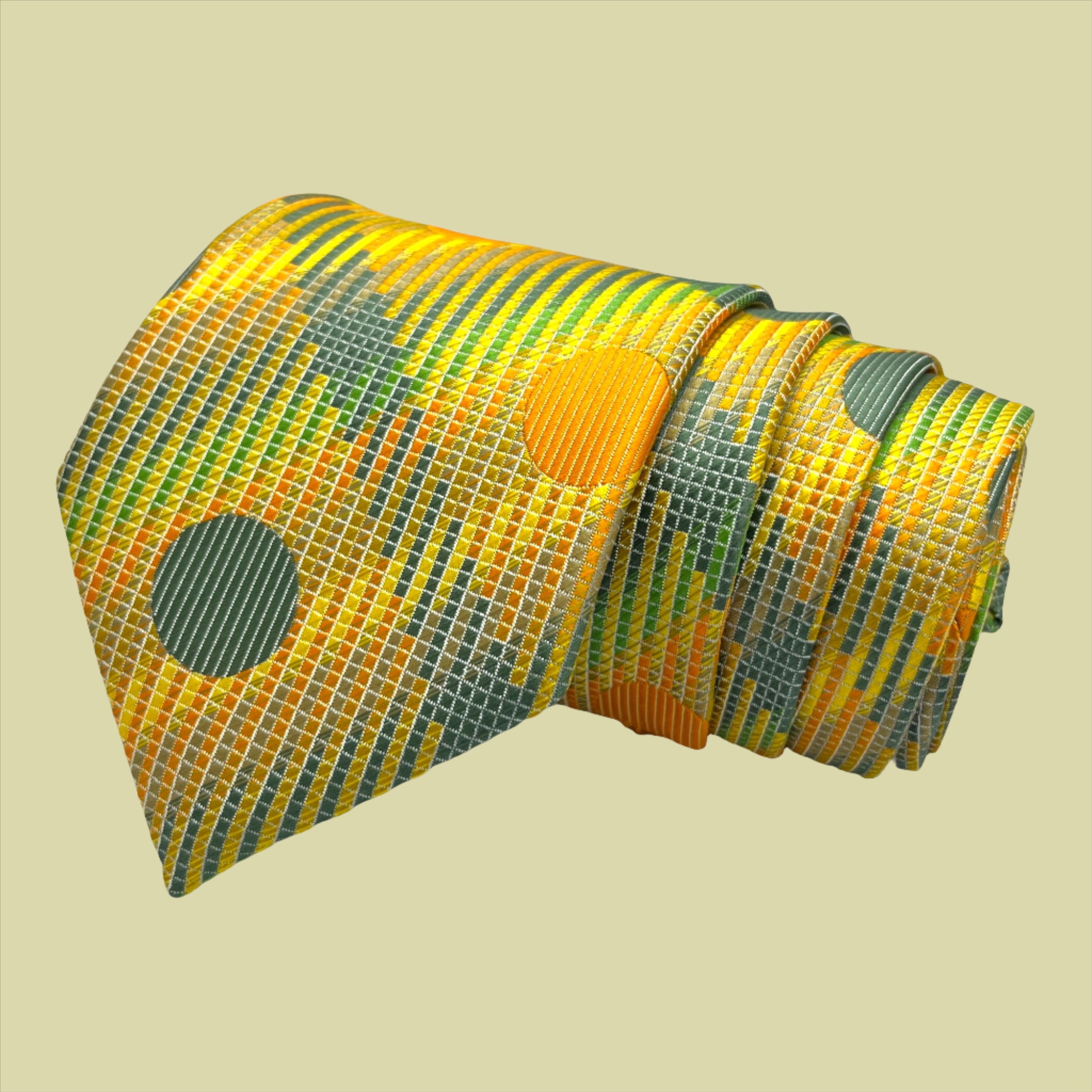 A yellow polka dot tie and matching pocket square combo.
