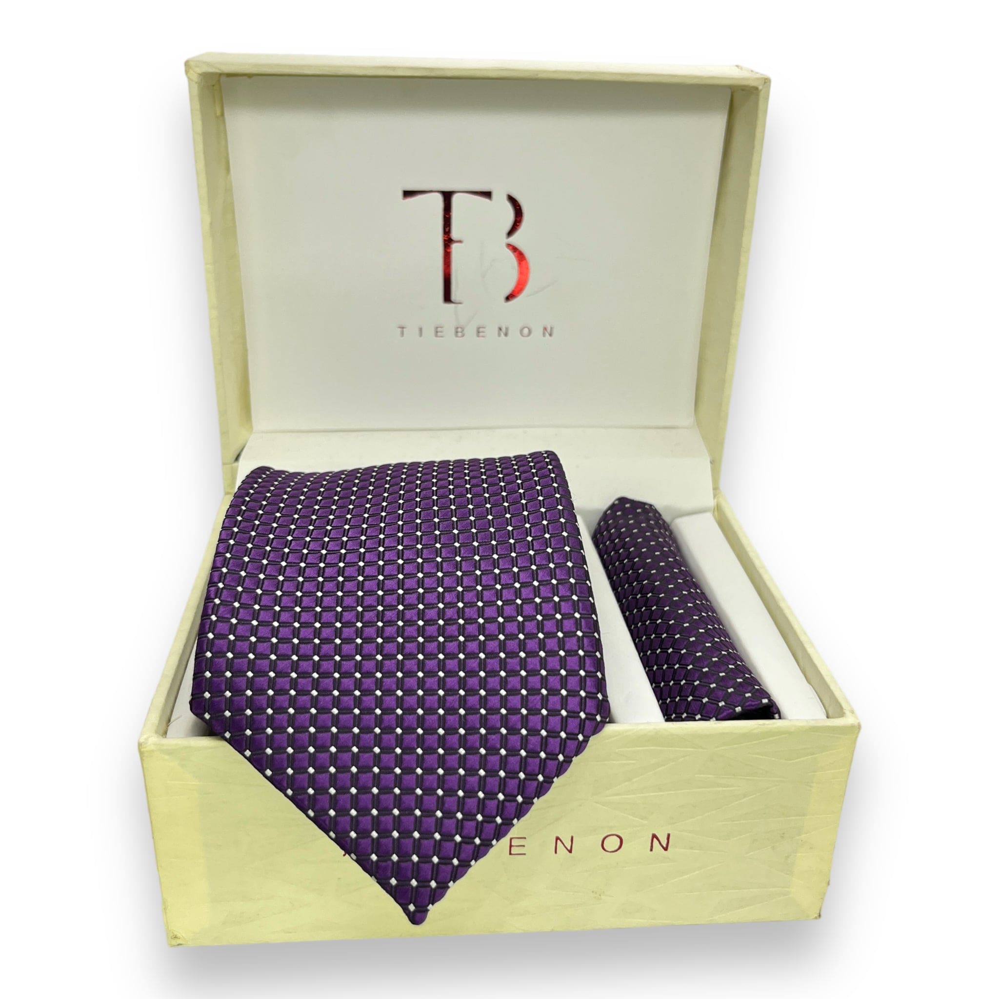 Purple Self Checkered Tie Combo