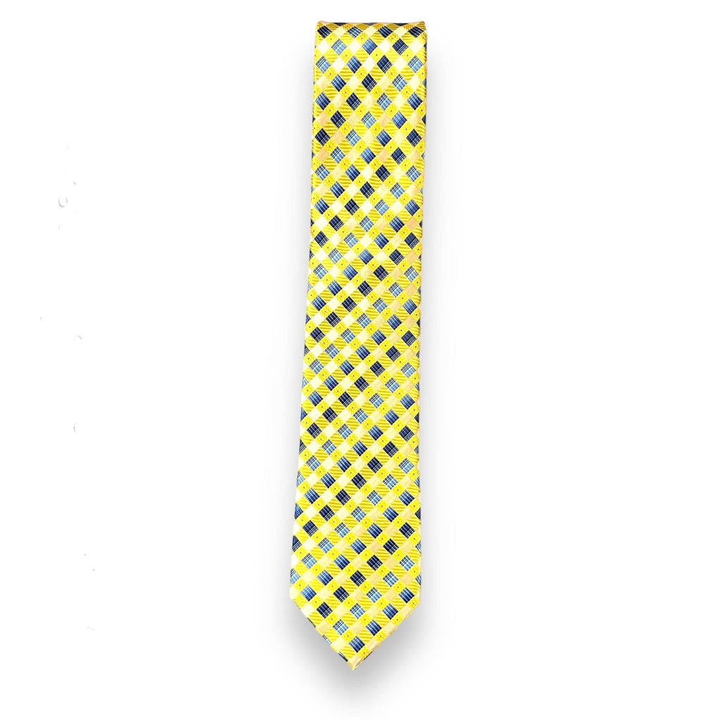 Yellow And Blue Checkered Tie Combo