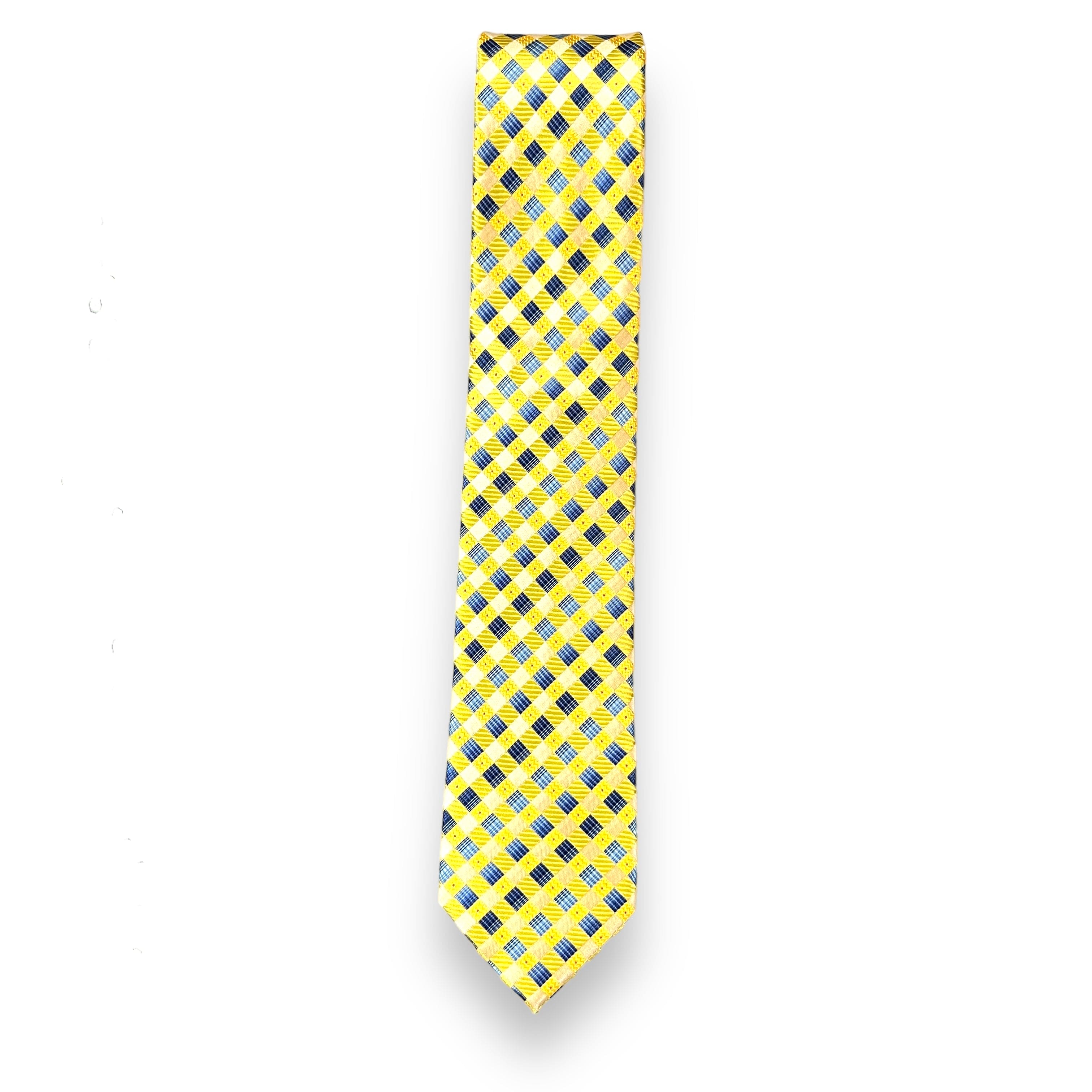 Yellow And Blue Checkered Tie Combo